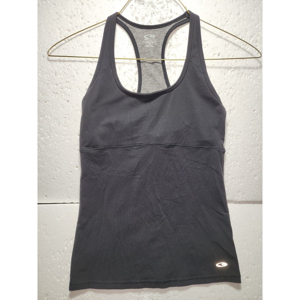 C9 Champion Top Womens Medium Black Gray Fitted Workout Exercise Swim Logo